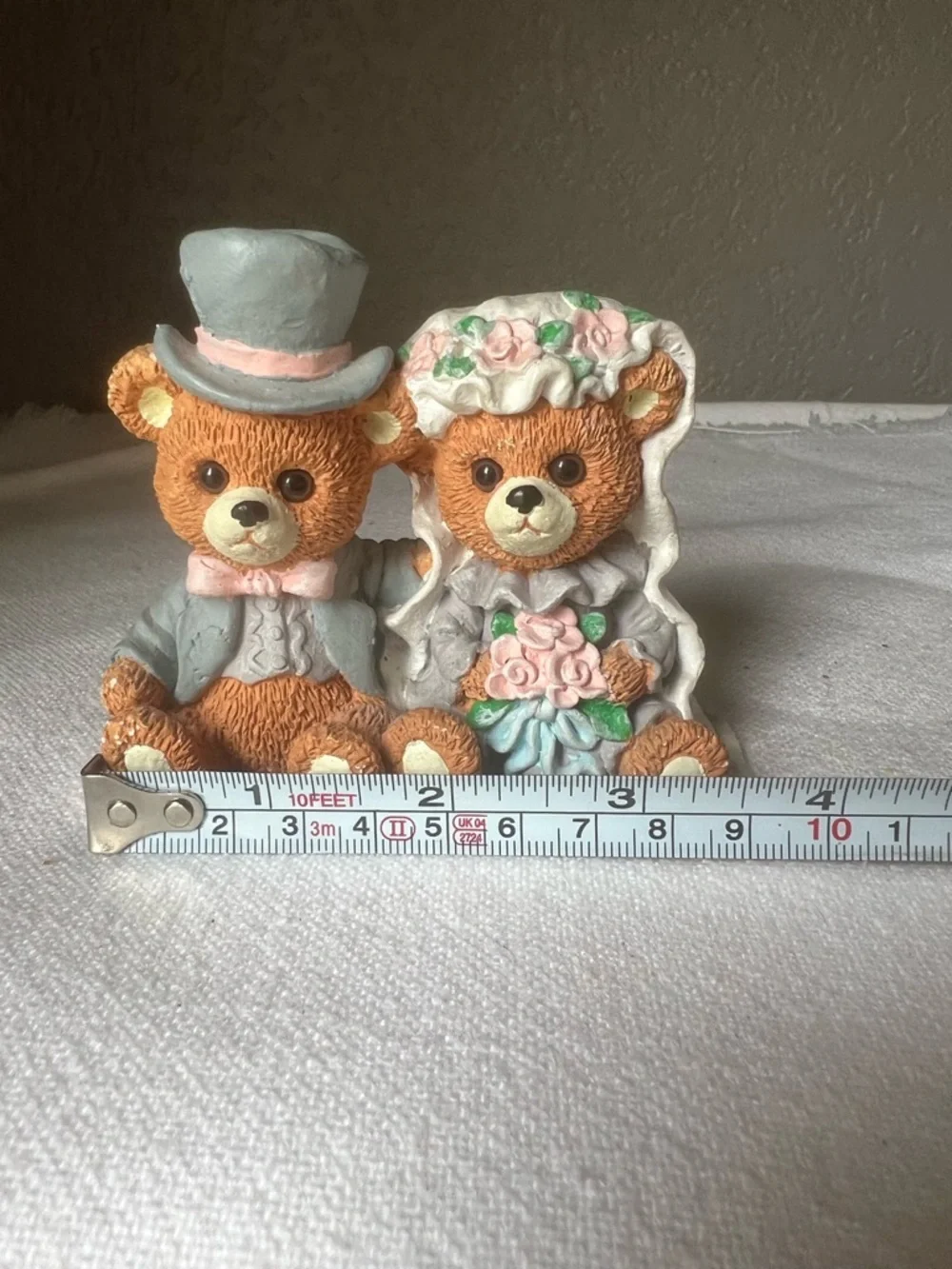 Wedding Bear Cake Topper Pair in Pastel Pink and Gray